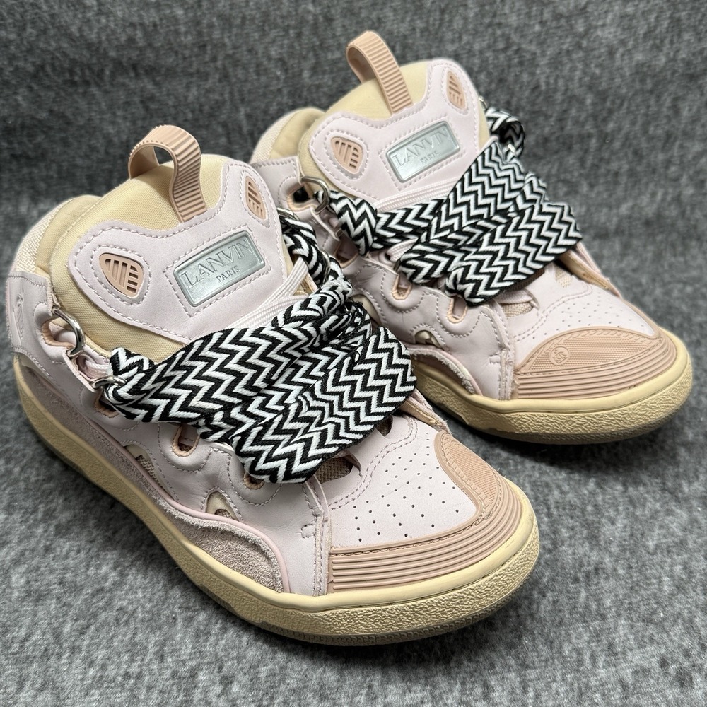 Lanvin Curb Sneakers Womens Sz 8 EU 38 Pink Cream Made In Italy Leather